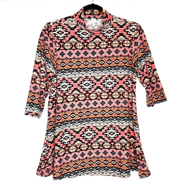 No Label Tops - No Label Women's Small USA Pink White Boho Aztec Colorful Stretchy Style# JT1198